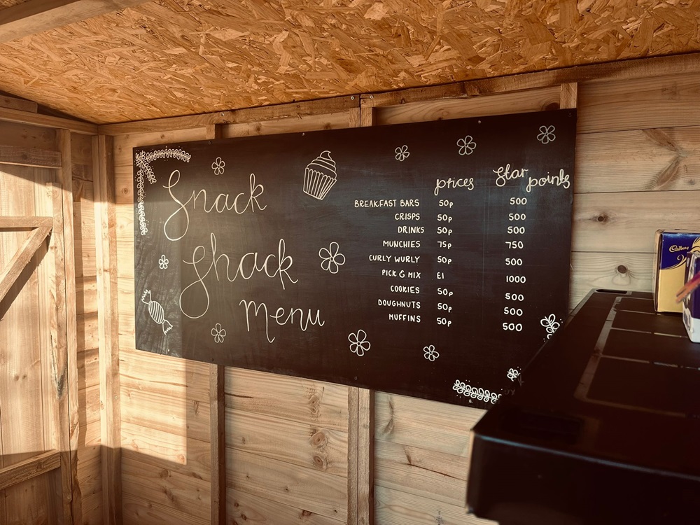 The Snack Shack menu chalk board